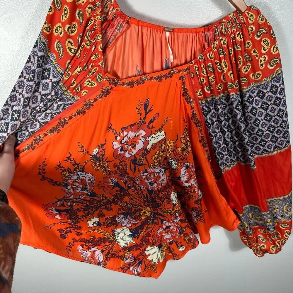 Free People Positano Print Blouse NWT Size XS Cherry Combo Boho Spring Chic